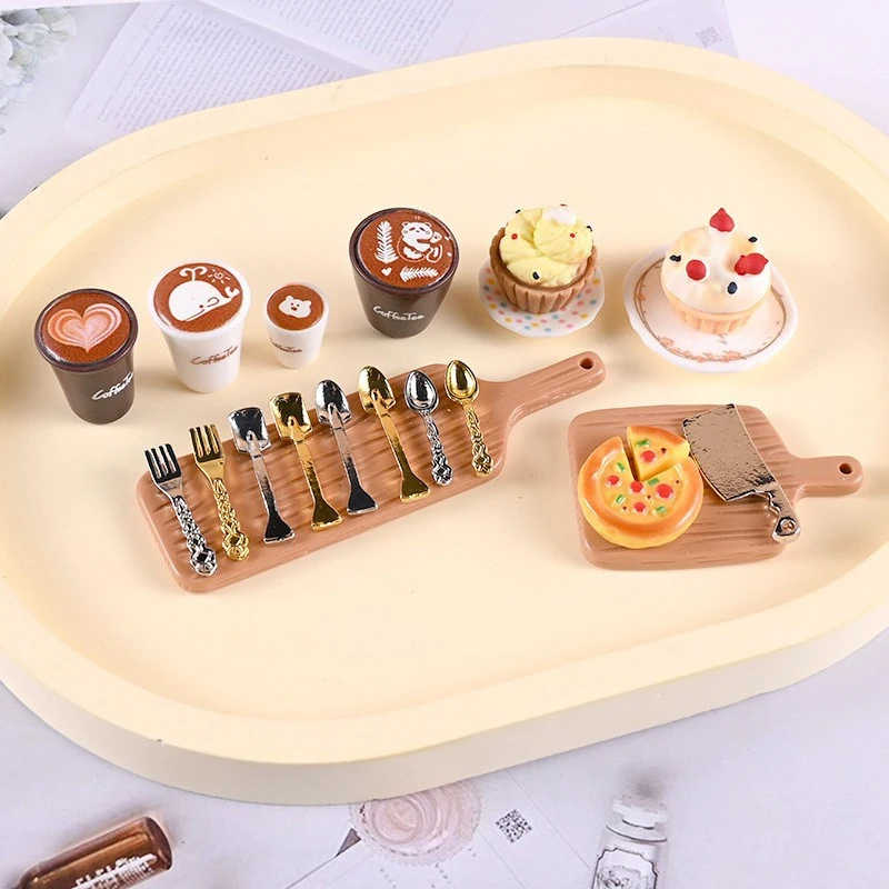 ミニチュアスプーン付きヴィンテージメタルカトラリー,ドールハウス装飾アクセサリー,ミニキッチン食器,ドールハウス装飾,10個,1:12