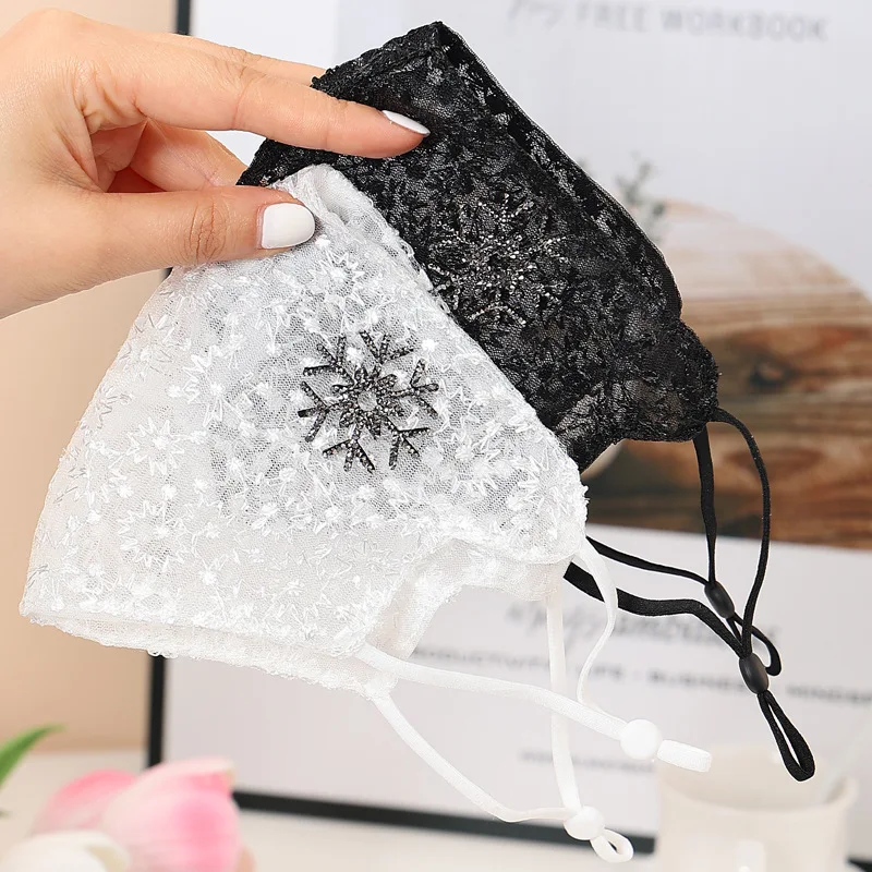 Bestickte Schneeflocken-Strass-Maske im Hepburn-Stil, atmungsaktiv, modisch, elegant, Sonnenschutzmaske für Internet-Prominente