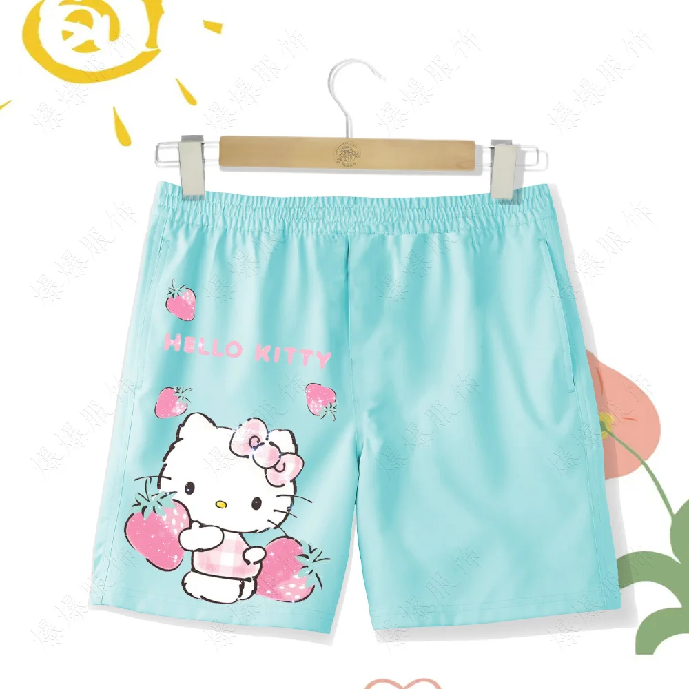 Sanrio Kawaii Pink Shorts Beach Shorts 2d Hello Kitty Beach Shorts Print Fun Kids Summer Girls Seaside Beach Shorts