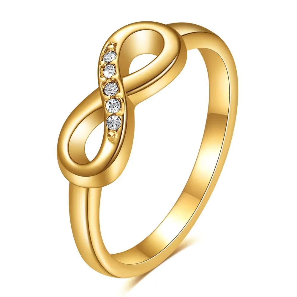 Zierlicher Infinity-Knoten Zirkon-Ring 316L Edelstahl Unisex Gold Silber Wasserdichter Liebes-Hochzeits-Versprechen-Ring