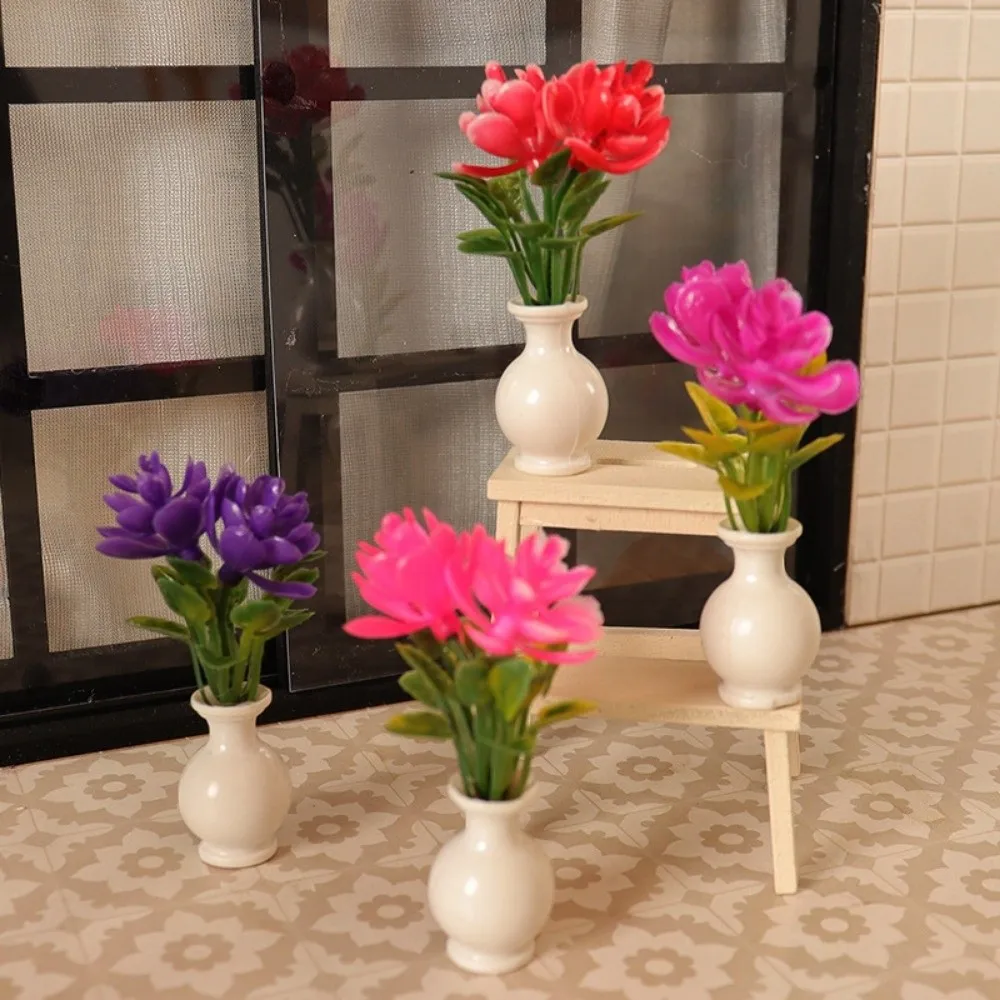 

1/2pcs 1:12 Dollhouse Miniature Plant Plastic Mini Water Grass Flowers Multistyles Simulation Vase Potted Green Plants