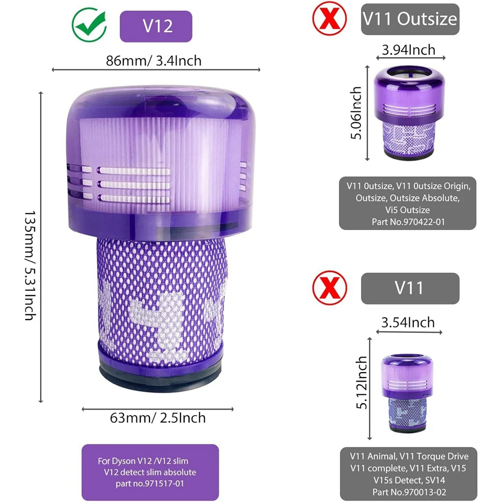 استبدال مرشحات ABXHH 3 قطع لـ Dyson V12 Detect Slim، Slim Animal، Slim المكانس الكهربائية المطلقة SV34 SV35 Filter