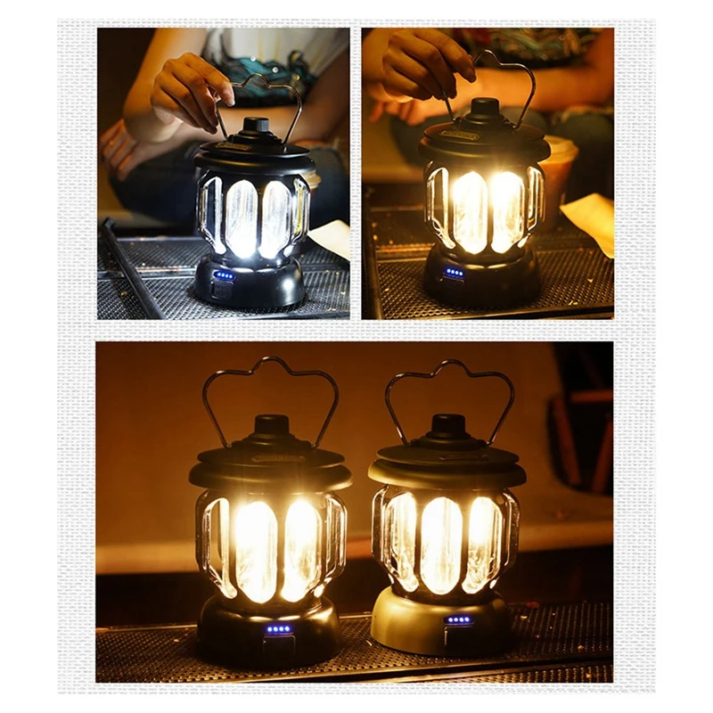 โคมไฟตั้งแคมป์กลางแจ้ง3500 mA โคมไฟ LED โคมไฟรูปม้าแบบย้อนยุคเต็นท์แบบพกพาชาร์จไฟ USB ได้สะดวก