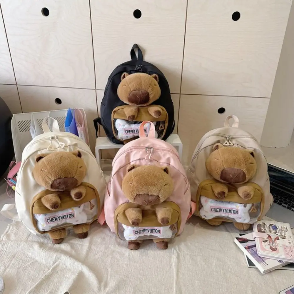 Large Capacity Capybara Plush Backpack Animal Korean Style Capybara Shoulder Bag School Bag Stuffed Doll