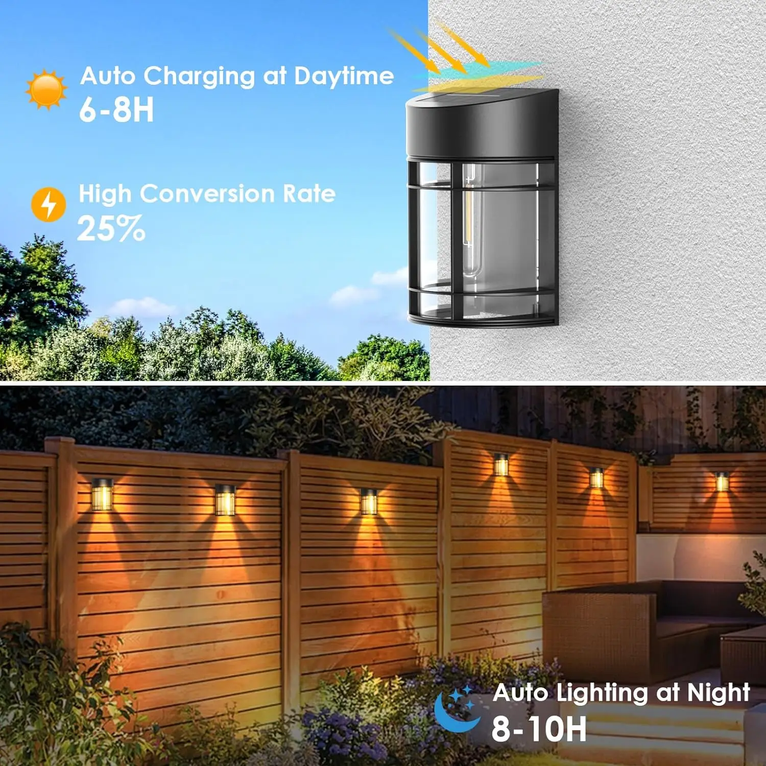 Imagem -03 - Outdoor Solar Fence Light Led Solar Landscape Light Luz Impermeável de Parede Decoração para Foyer Jardim do Quintal Luz Quente Pcs