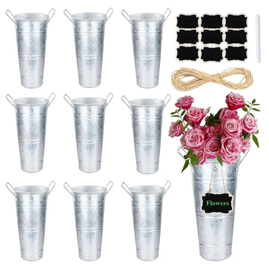 

Набор оцинкованных ведер для цветов, фермерские вазы для цветов, металлические вазы для цветов, ведро для цветов в деревенском стиле с небольшой этикеткой для классной доски Me