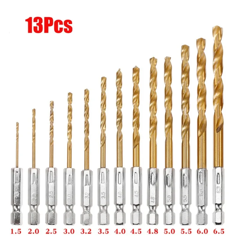 

BIESUO 13pcs British System Hexagonal Handle Titanium Plating Drill Bit Electric Drill Screwdriver Hole Drilling ScrewdriverTool