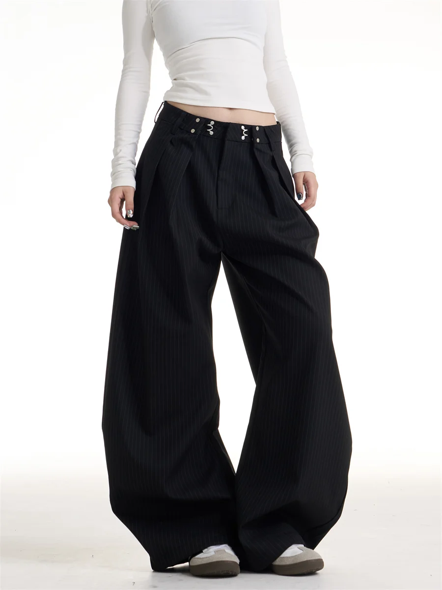 

Американский Sle Ретро Горячий Костюм Брюки Женские Свободные Утягивающие Повседневные Широкие Длинные Брюки Высокой Талией Прямые Брюки-трубы