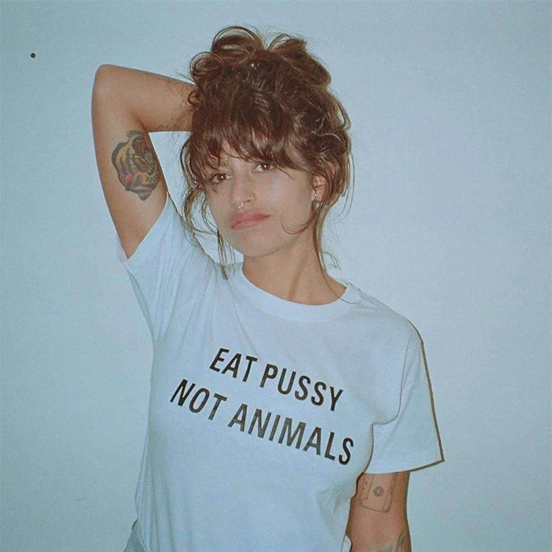 Gothic Eat pussy not animals Letter Print Baby Tees Summer T-shirt Women Sexy short sleeve Navel Tops Skinny Vintage Fairy Tees