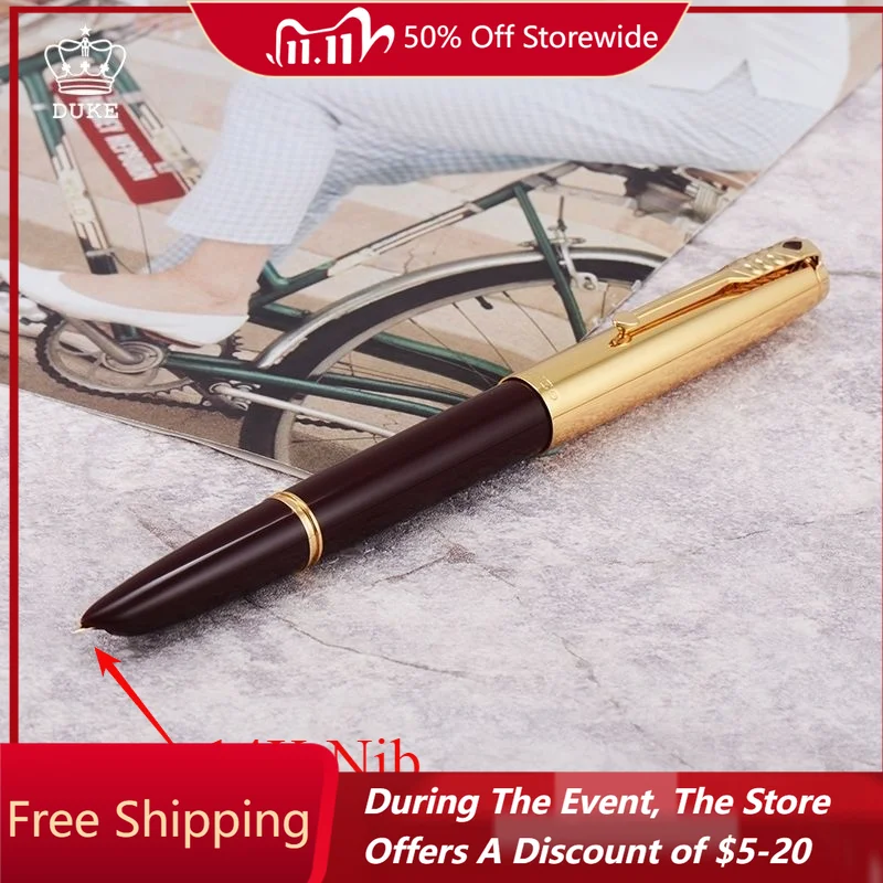 

Duke D51 Bent Fountain Pen Authentic Germany 14K Golden Pens EF 0.38mm Curved 0.8mm Nib Ink Pen Stationery Pens for Writing