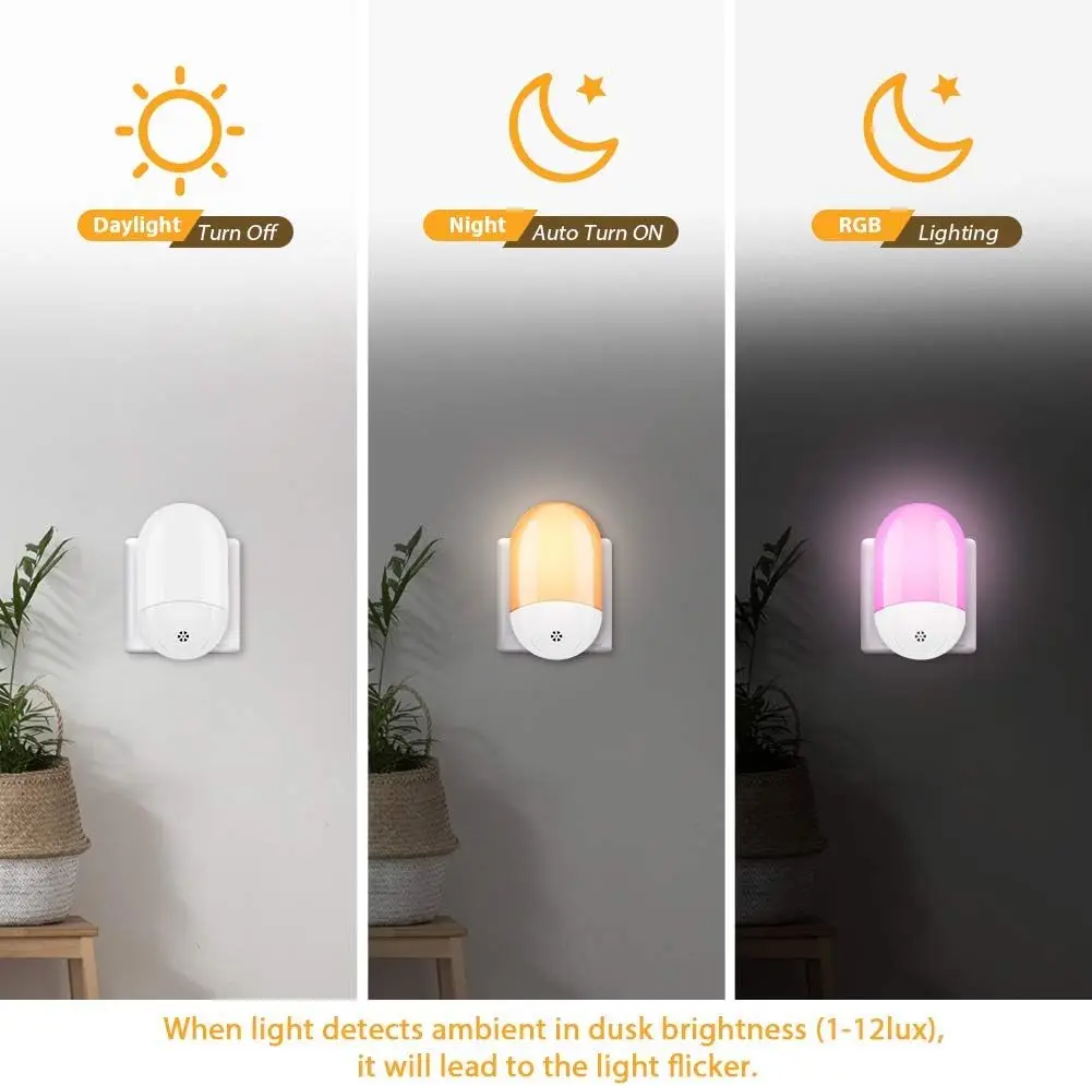 LED Night Light Plug in Wall Automatic Dusk to Dawn Sensor RGB Night Lights Remote Control Color Change LED Night Light for kids