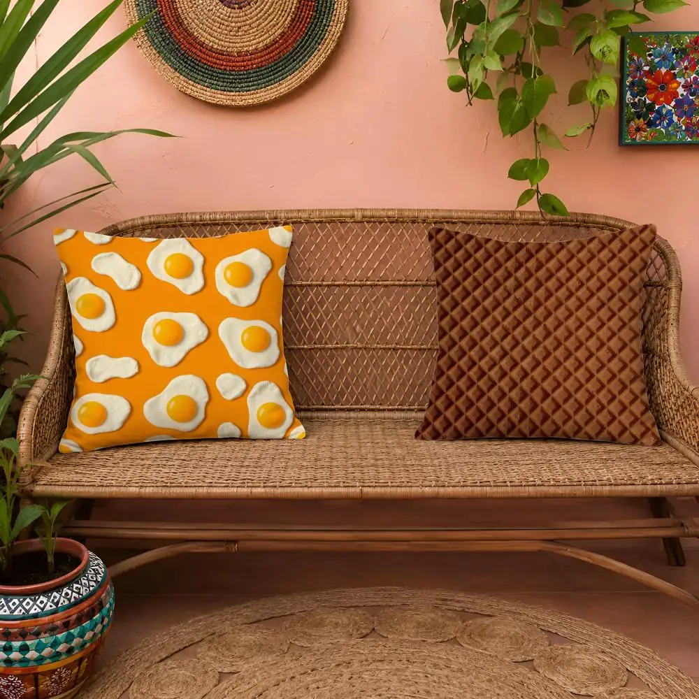Fried Egg Pizza Waffle Cushion Cover 1pc Square Pillow Cover Soft Plush Fabric Removable Washable Sofa Chair Bed Decoration