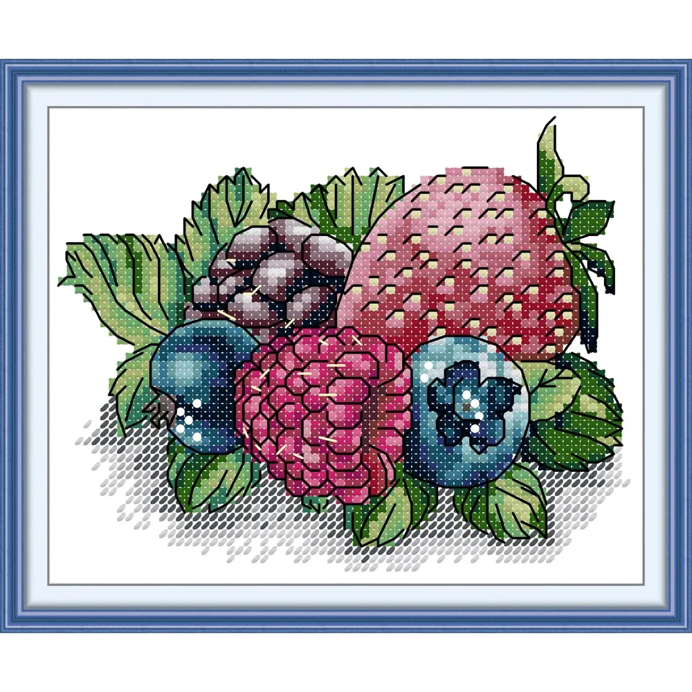 

Maydear Full Cross Stitch Kit, 11CT/14CT/16CT/9CT Aida Fabric,DMC Threads Sewing Pattern Embroidery Set-Berries 3