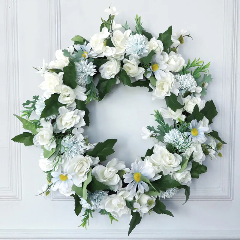 Spring and Summer Simulation Gardenia Wreath Holiday Home Decoration Door Hanging Wreath Patio