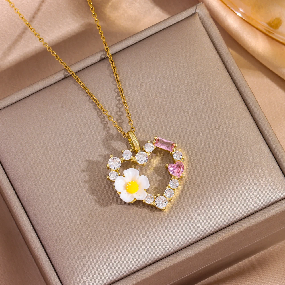 Süße Sexy 18K Gold Überzogene Sparkly Zirkon Kristall Herz Halsketten Für Frauen Weibliche Täglichen Tragen Edelstahl Hals Kette schmuck