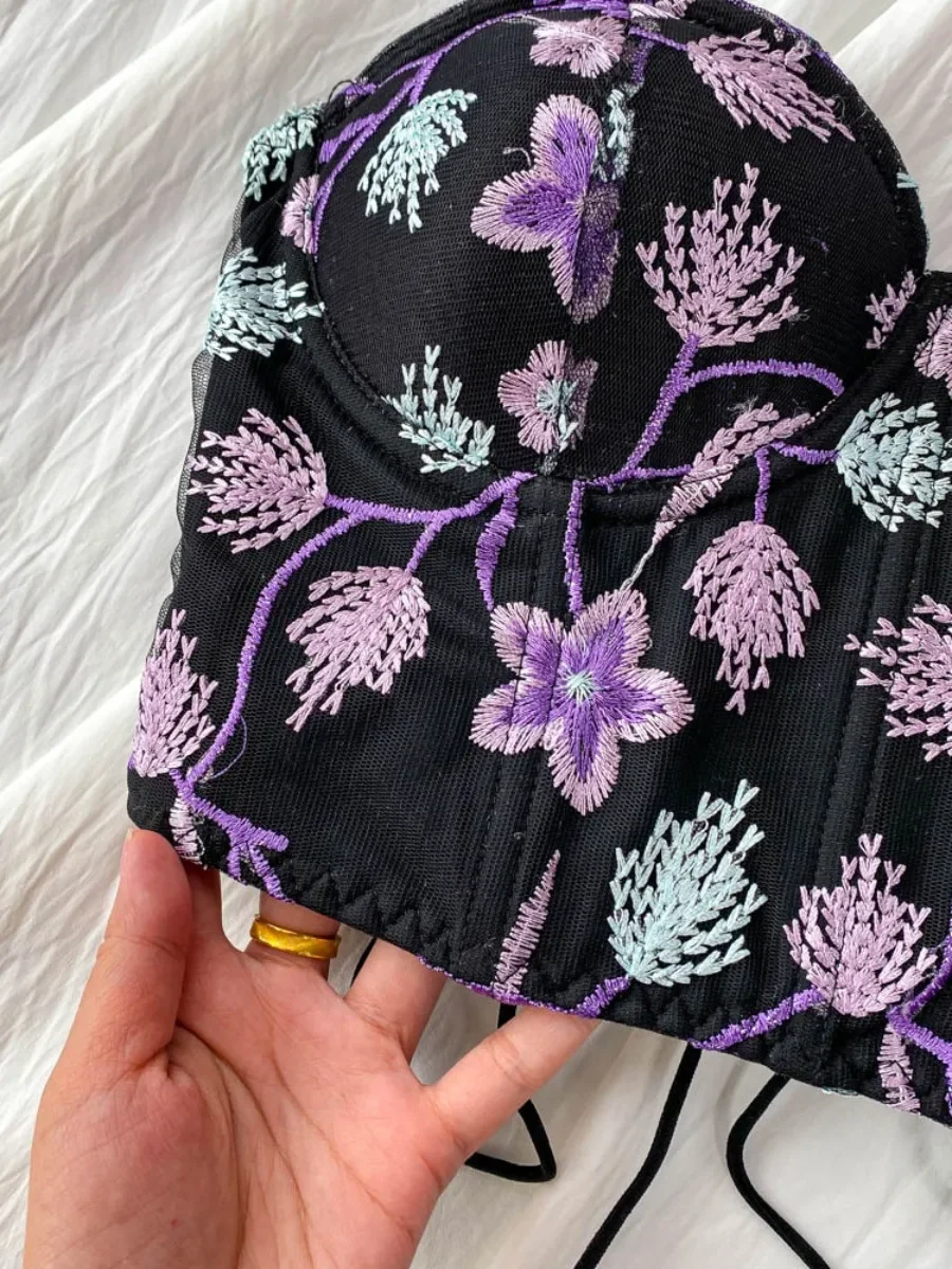 ssTss Reggiseno corto imbottito ricamato da donna New American Fishbone Slim Top corto esterno Camis Vest Fashion Trendy