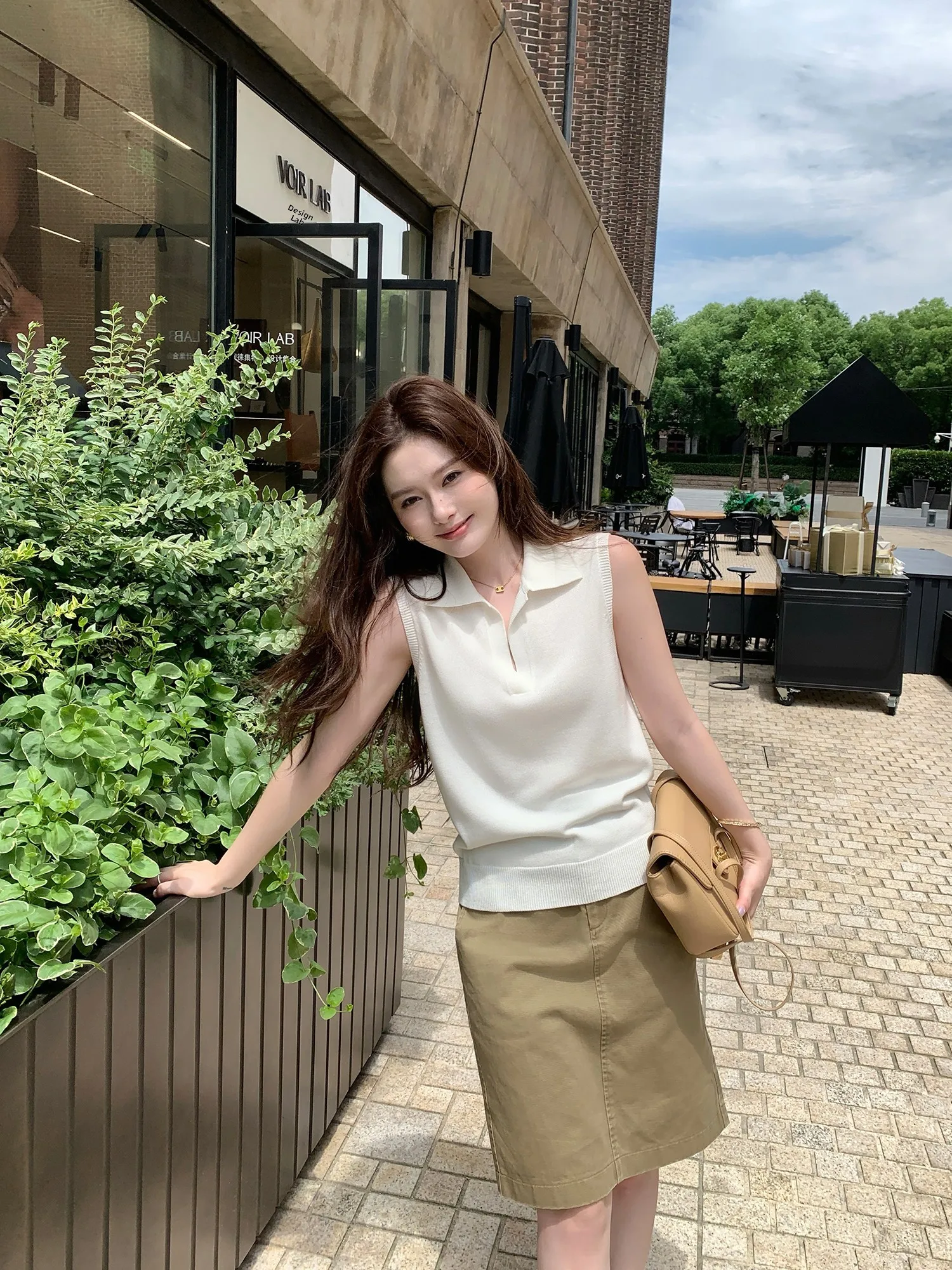 Pusumede Windsor past High Waist Straight Cut  Skirt Women's Elegant Back Split Commuter Bodycon Skirt Cotton Material