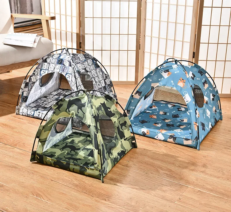 Pet Dog Tent House Floral Print Enclosed Cat Tent Bed Indoor Folding Portable Comfortable Kitten Bed Kennel For Small Pets