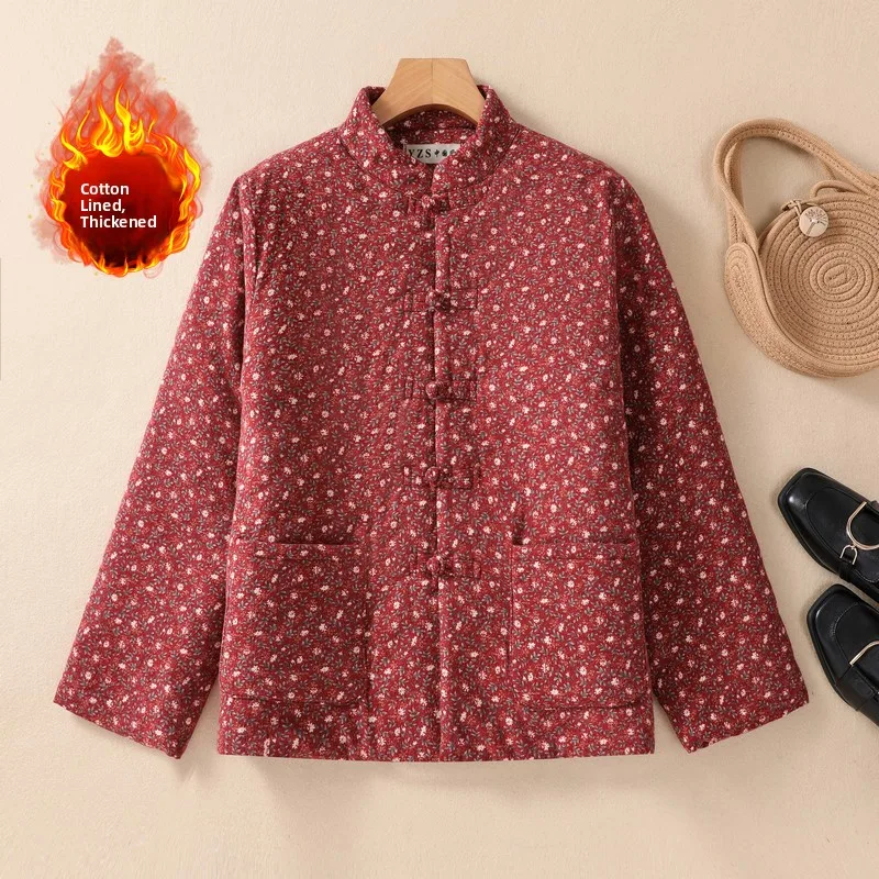 

Ретро цветочная вышивка Thiened Cotton Jaet Winter Sle, большой размер, женский модный воротник-стойка на пуговицах, длинный свеч O...