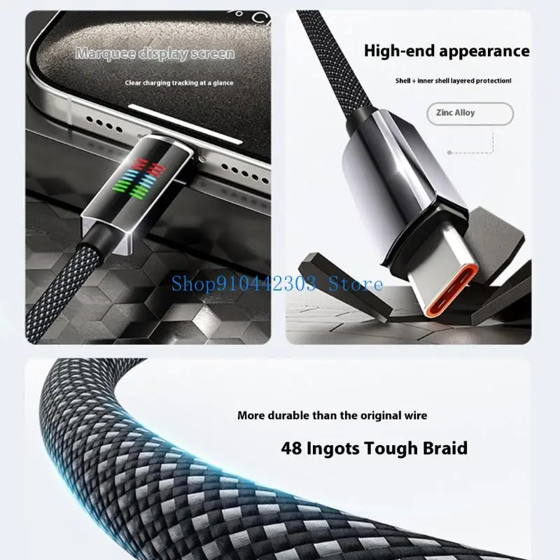 L4MD Zinklegierung abgeschirmt 240W PD Ladungskabel Line Double USB C Port Intelligente LED -Leistungsüberwachung geflochtene – Detail 5