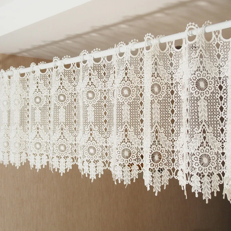 American Geometry Crochet Hollow Short Curtains for Kitchen Partition Manual Rhombus Linen Flowers Lace Half Curtains #A122