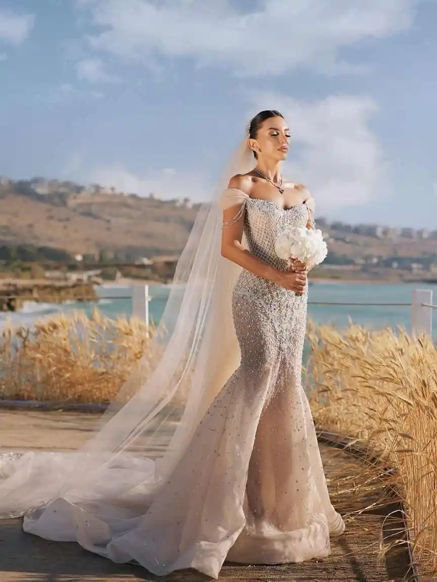 Graceful Wedding Dresses Mermaid Strapless Off Shloulder Sequins Crystals Backless Bride Dress Vestido de novia Custom Made