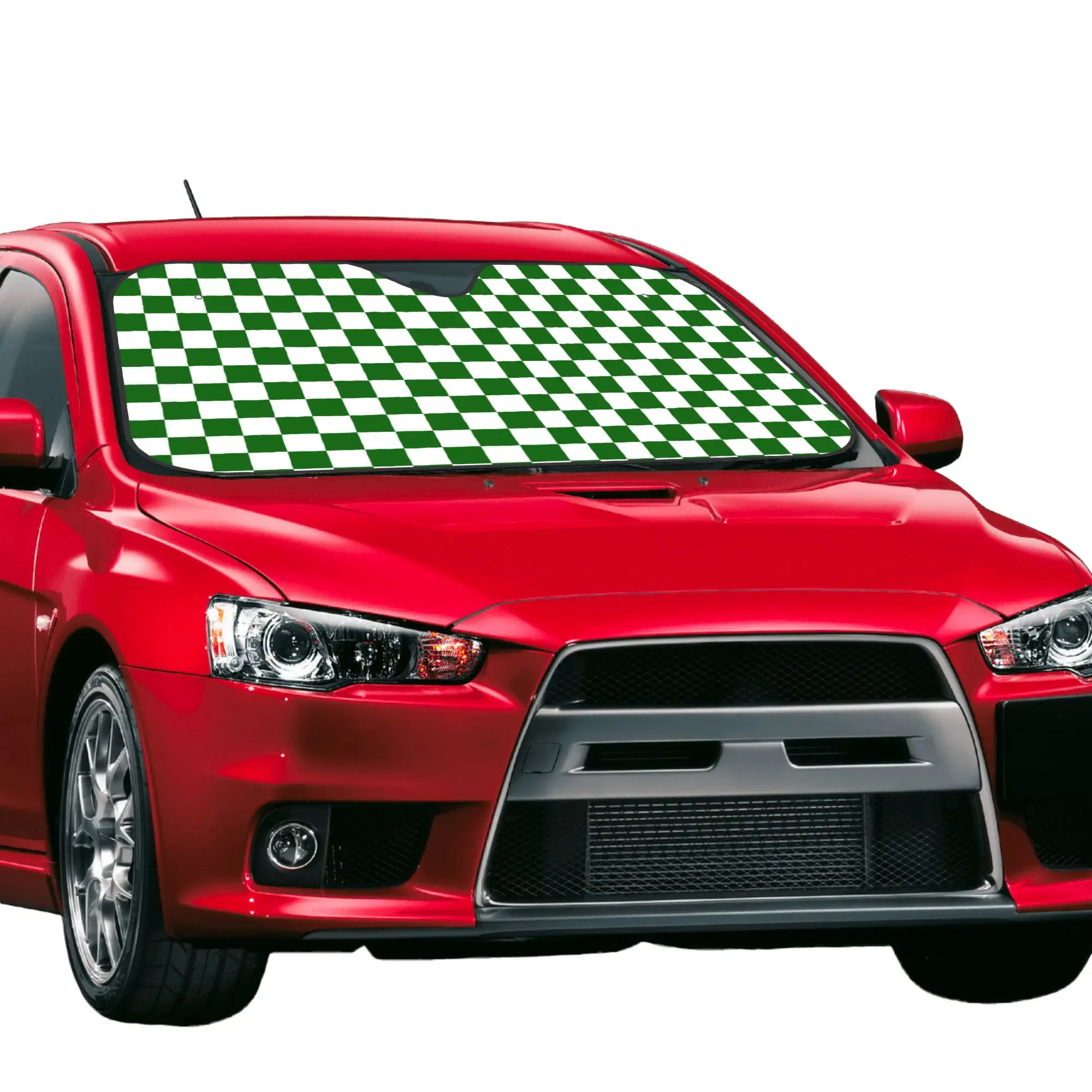 Checkered White and Dark Green Checkerboard Plaid Car Front Windshield Sun Visor Heat Insulation Aluminum Foil Auto Visor