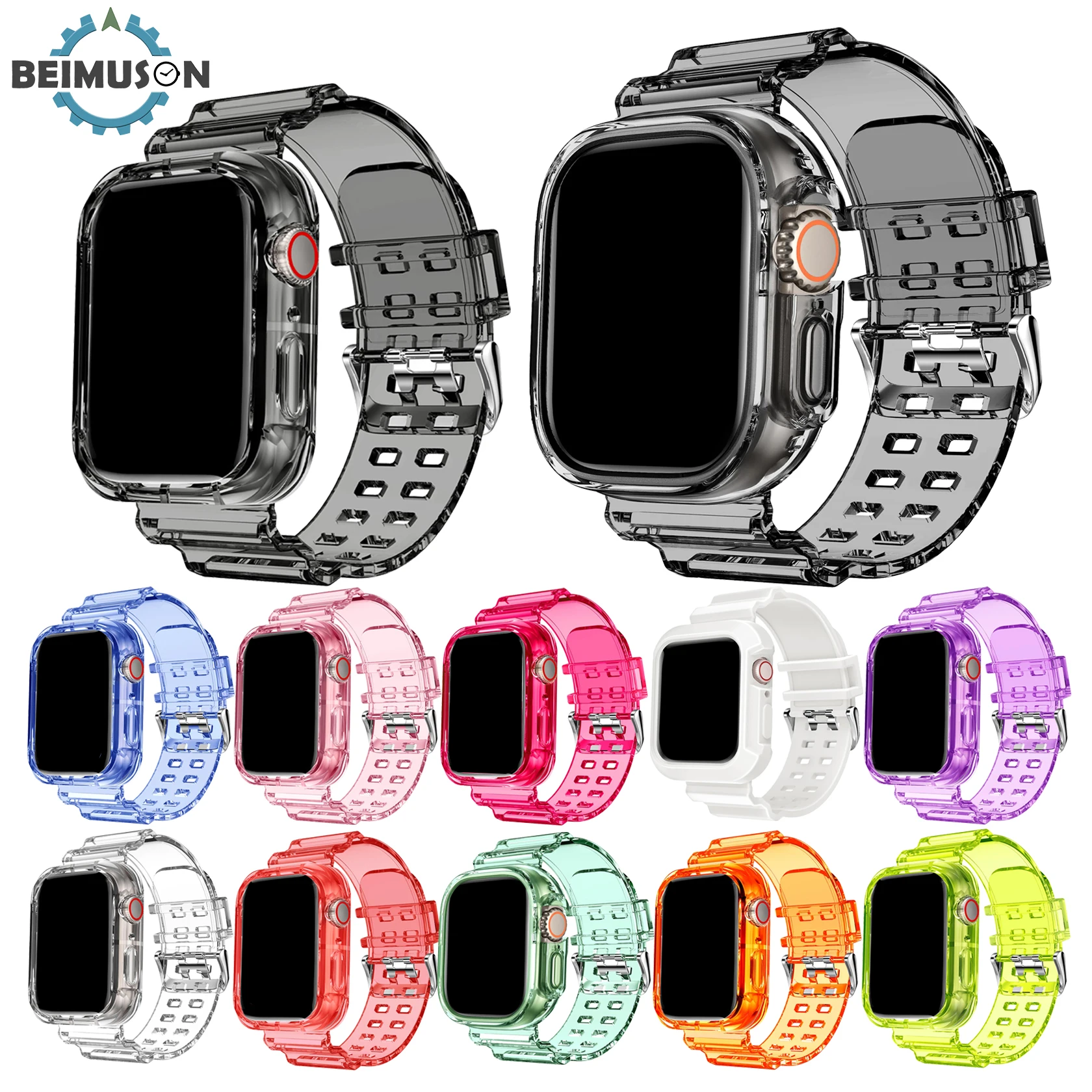 �y�Z�[�����zApple Watch �L�����f�B�[�J���[�N���A�o���h + �P�[�X 11/10/8/7/6/5/4 49mm 46mm 42mm �N���A�N���X�^���X�|�[�c�o���h�A�ی�o���p�[�P�[�X�t��