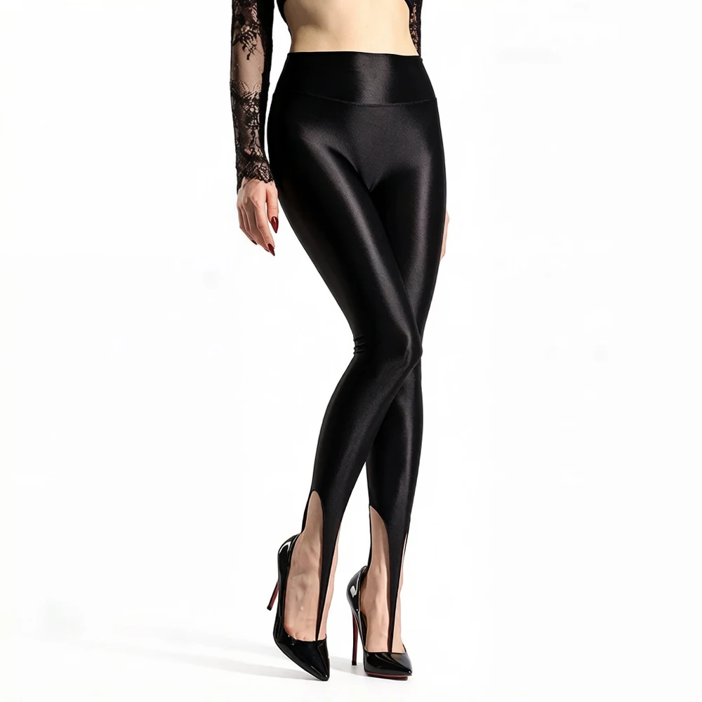

Fashion Women Stain Smooth Stirrup Pants Pantyhose Open Crotch Stockings Pencil Pants Elastic Yoga Shaping Maid Tights Legging