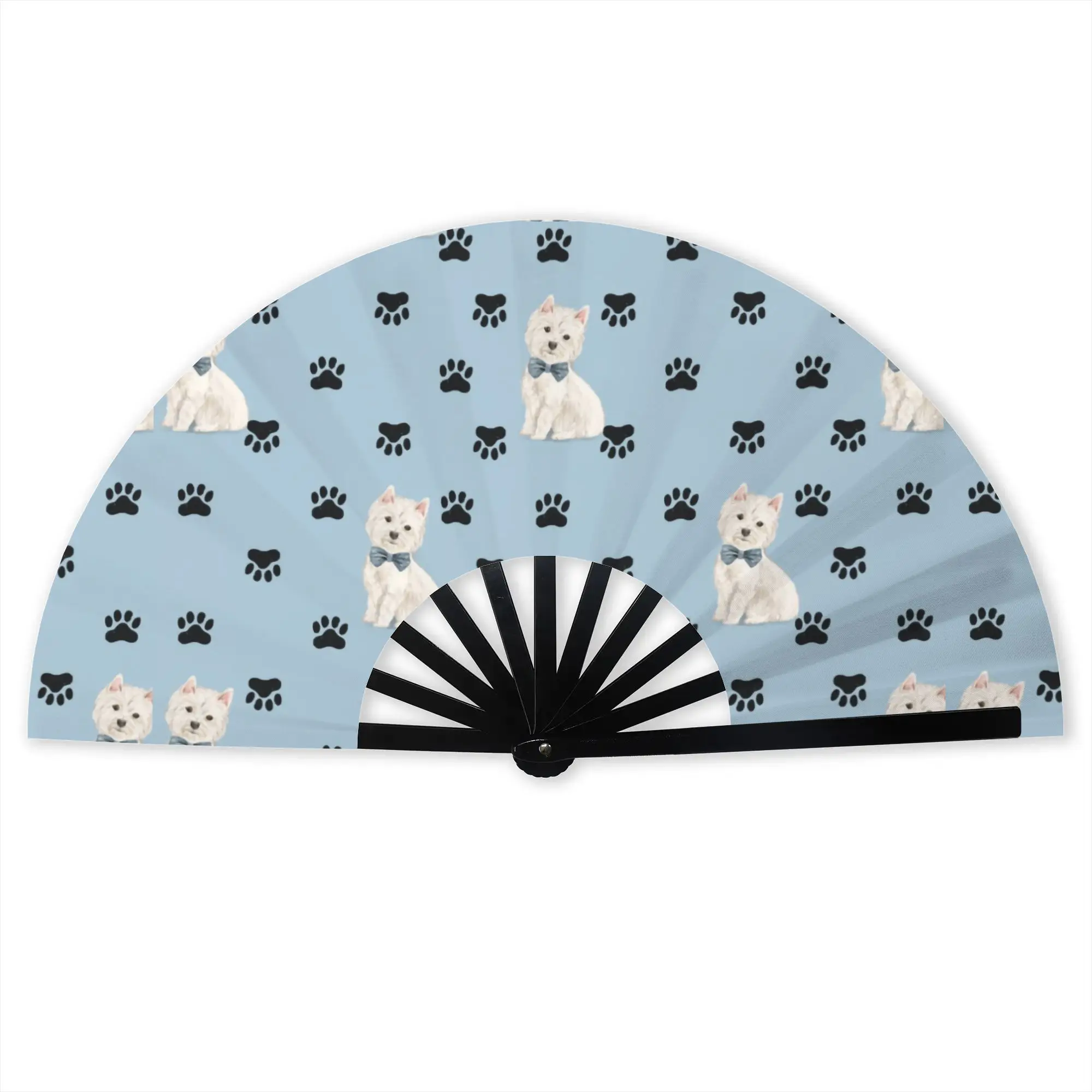West Highland White Terrier Dog Paw TFolding Fan Oriental Art Westie Puppy High-Quality Polyester Fans Decorative Hand Fan