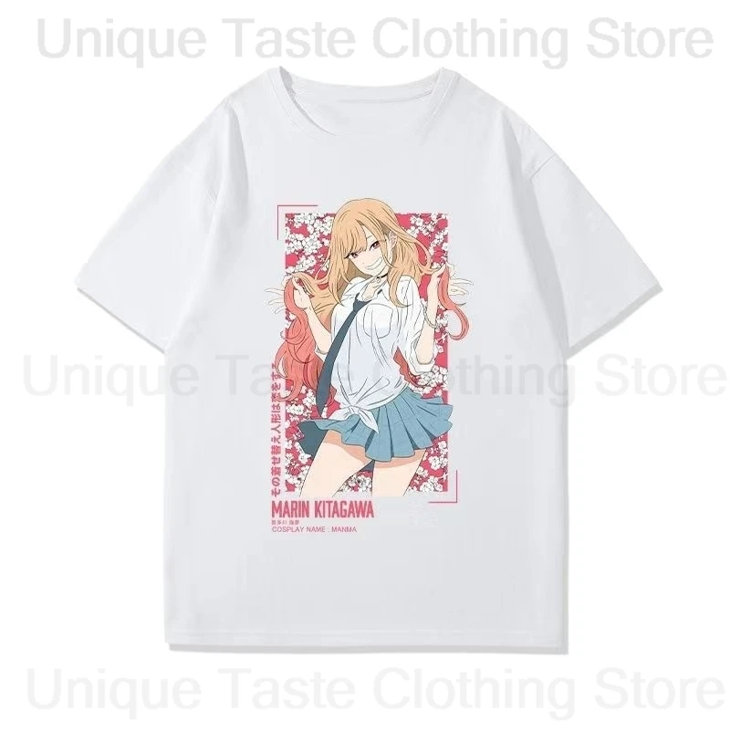 Anime Mein Dress Up Darling T Hemd Kitagawa Marin Cartoon Print T-shirt Männer Frauen Hohe Qualität Lose Baumwolle Kurzarm T Tops