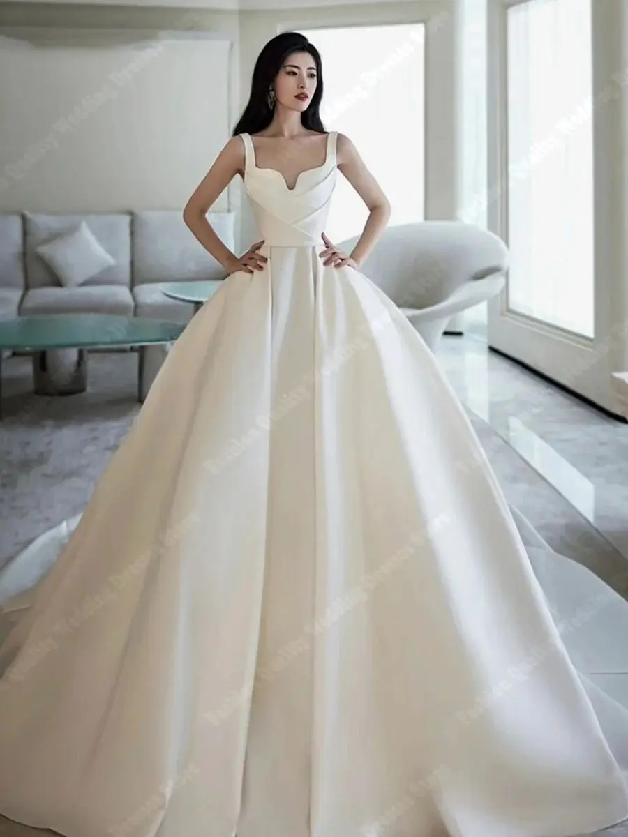 Gaun pernikahan wanita romantis gaun putri pengantin akhir Satin A-line Puff elegan 2024 kain halus manis Vestido De Noiva