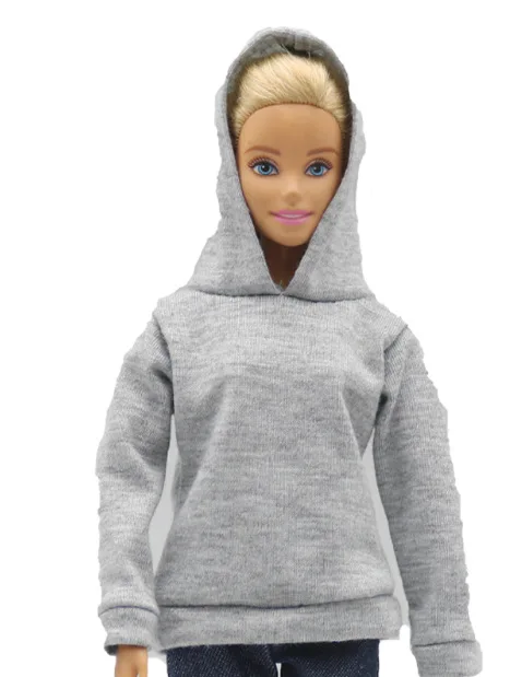 29cm Doll Clothes Sweatshirt short For Barbie Outfits 1/6 Dolls Accessories Solid Color Loose Hooded Sweater Denim Shorts Set