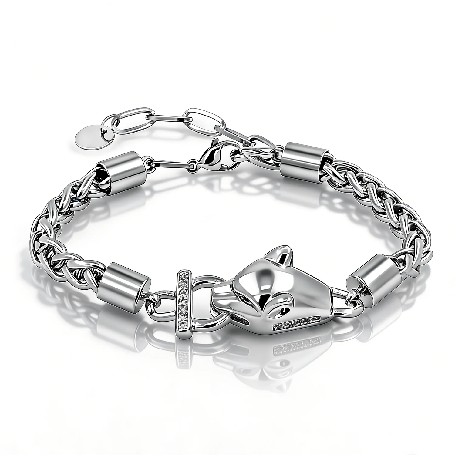 Black Animal Men's Stainless Steel Bracelet Copper Cubic Zirconia Adjustable Chain Luxury Fashion Jewelry Gift for Him