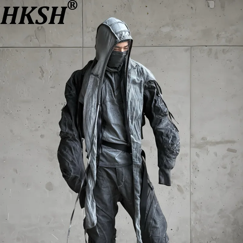 

HKSH Autumn Man Tide Dark Ounk Waste Land Deconstructed Silhouette Three-Dimensional Tailor Dirty Dye Distressed Jackets HK12747