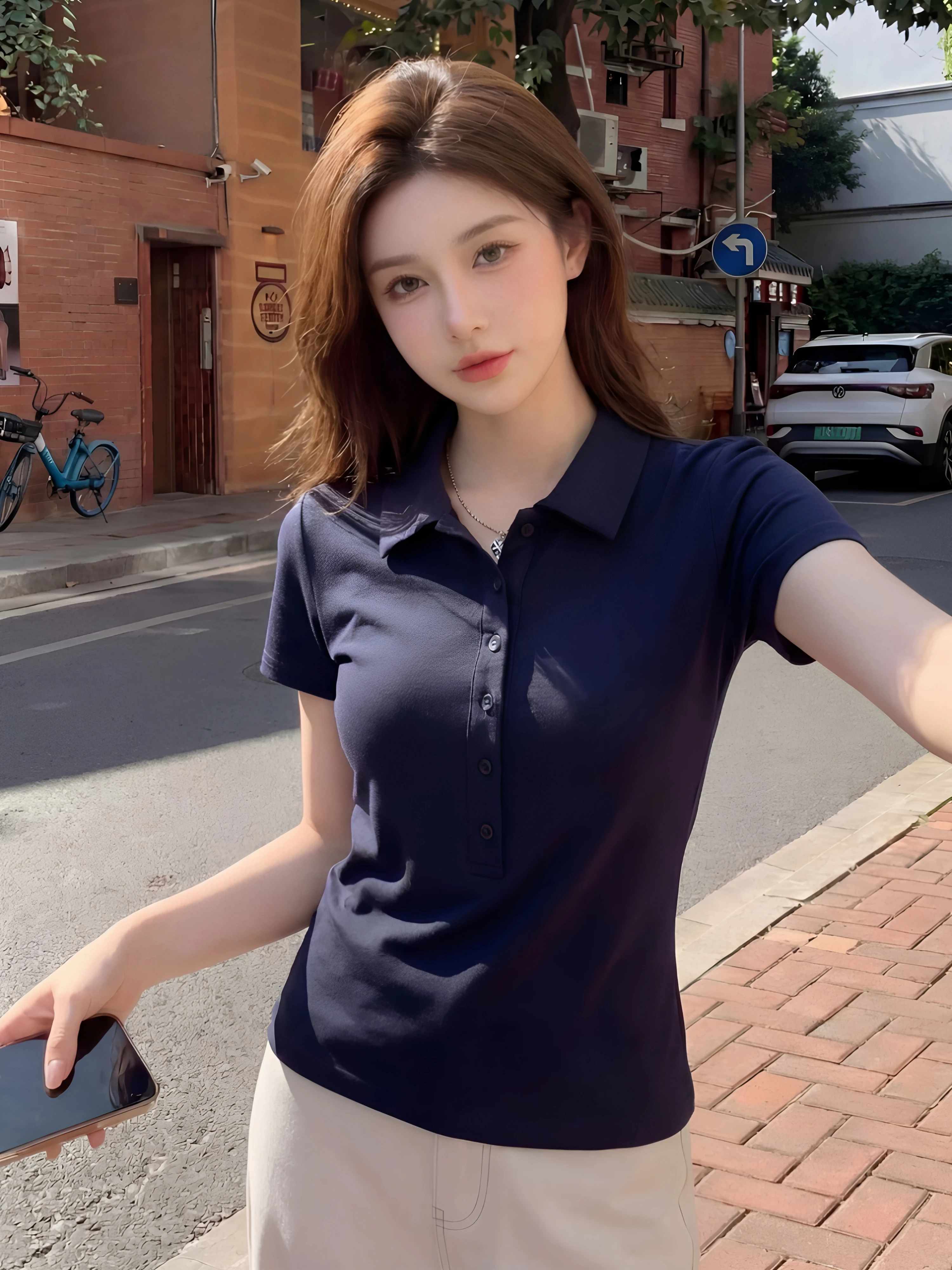Summer  Collar Turn-down Collar Short Sleeve T-shirt Women plus Size Slimming Bodycon Top 95 Cotton Comfortable Fit