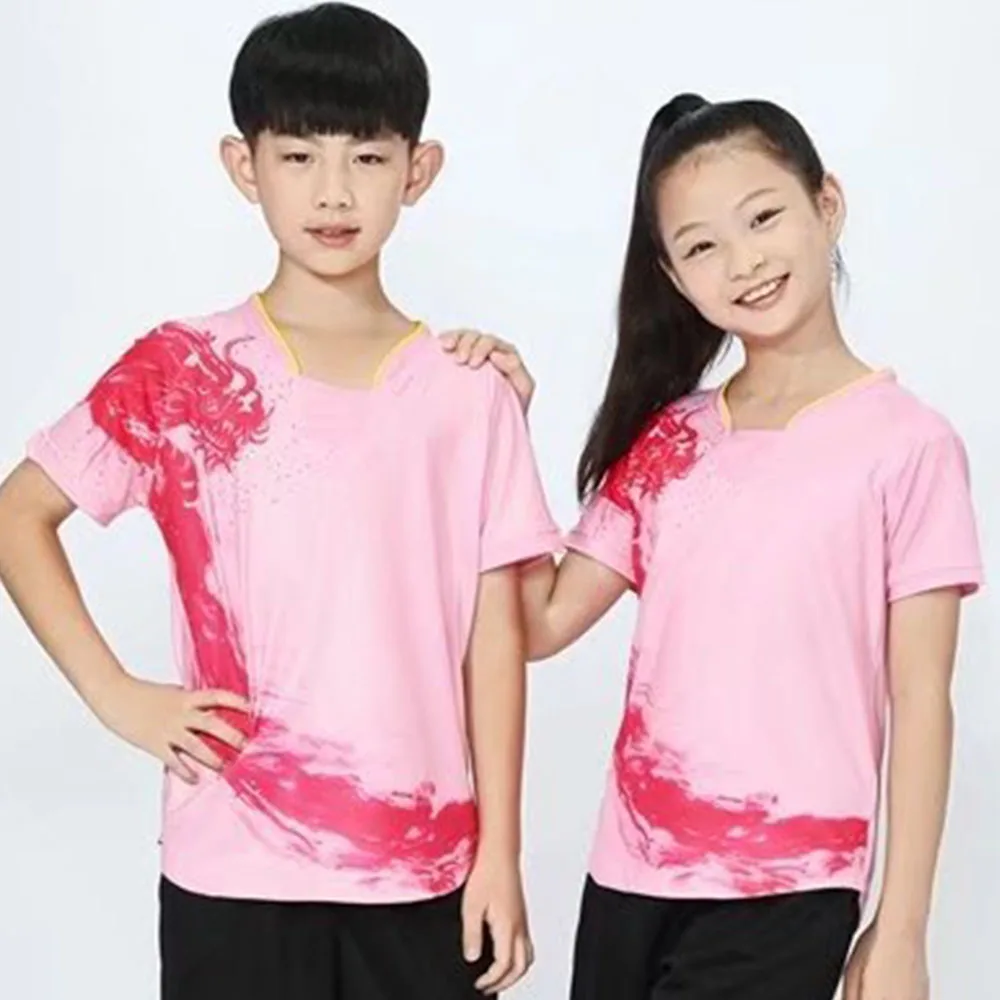 Camisa de tênis de mesa masculina e feminina com estampa dragão chinês camiseta de badminton para verão familiar uniforme de pingue-pongue de secagem rápida