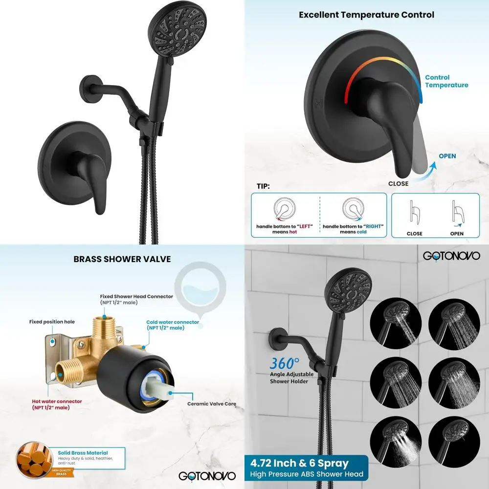 

Single-Handle Shower Faucet Set with 6 Modes, Valve, Shower Head, ABS Handle, and Trim Kit for Enhanced Shower Experience