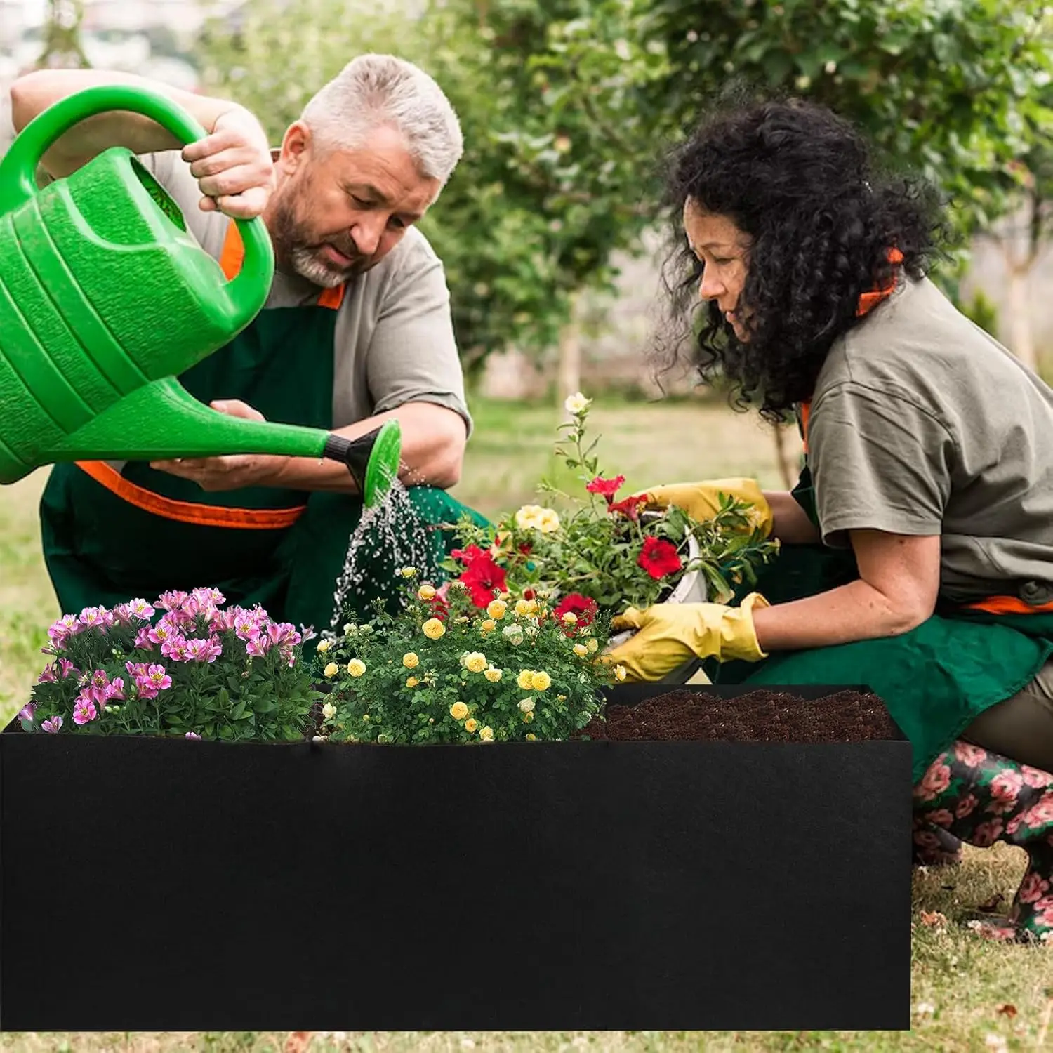 Square Gardening Fabric Felt Raised Garden Growing Bags Beds Bucket, Breathable Planting Box for Plants Vegetables Herbs Flowers