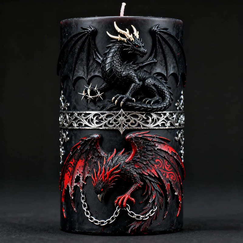 Dark Mythology Dragon and Phoenix Candle Silicone Mold Gothic Style Chain Crown Relief Aromatherapy Candle Mold