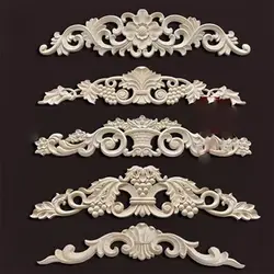 Natural Floral Wood Carved Decals Wooden Figurines Crafts Corner Appliques Frame Wall Door Furniture Wood Carving Decorative