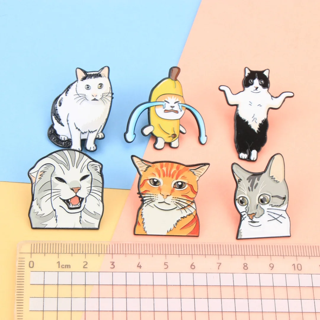 Lustige Cartoon-Katzen-Meme-Emaille-Anstecknadeln, Niedliche Ausdrucksstarke Kätzchen-Broschen für Rucksack, Kleidung, DIY-Deko-Accessoires – Detail 4