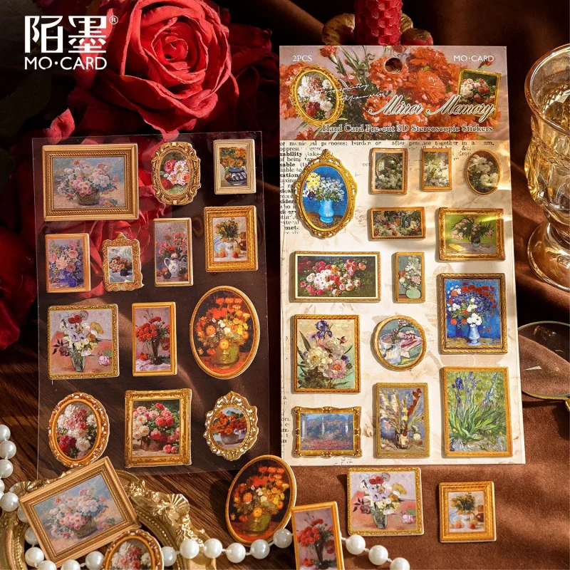 قطعتان من الملصقات المسطحة ذات الطلاء الزيتي الشهير، والمطبوعات الفنية الكلاسيكية وتفاصيل عالية الوضوح، ذاتية اللصق للمجلة DIY