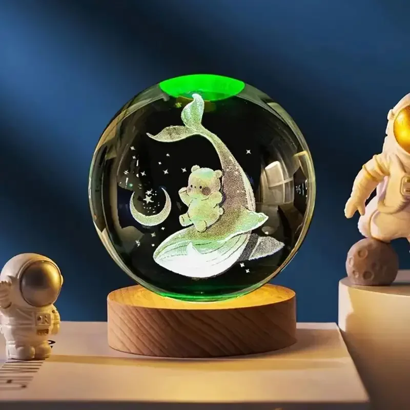 Lampada da notte balena con sfera di cristallo intagliata 3D 1 PC, lampada da tavolo per camera da letto e soggiorno, regalo di san valentino,