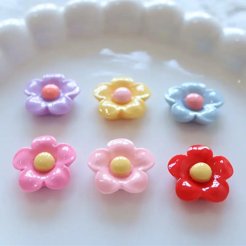 10PCS Shiny 22x22mm Flower Series Miniature Flat Back Resin Cabochons For Hairpin Scrapbooking DIY Home Decor Craft Accessories