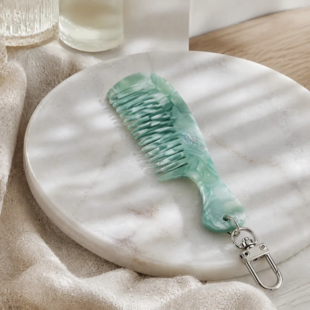 Acetate Material Grooming Keyring Sturdy Metal Key Ring Mini Fine Tooth Comb Bag Hanging Charm Lightweight Slim Structure