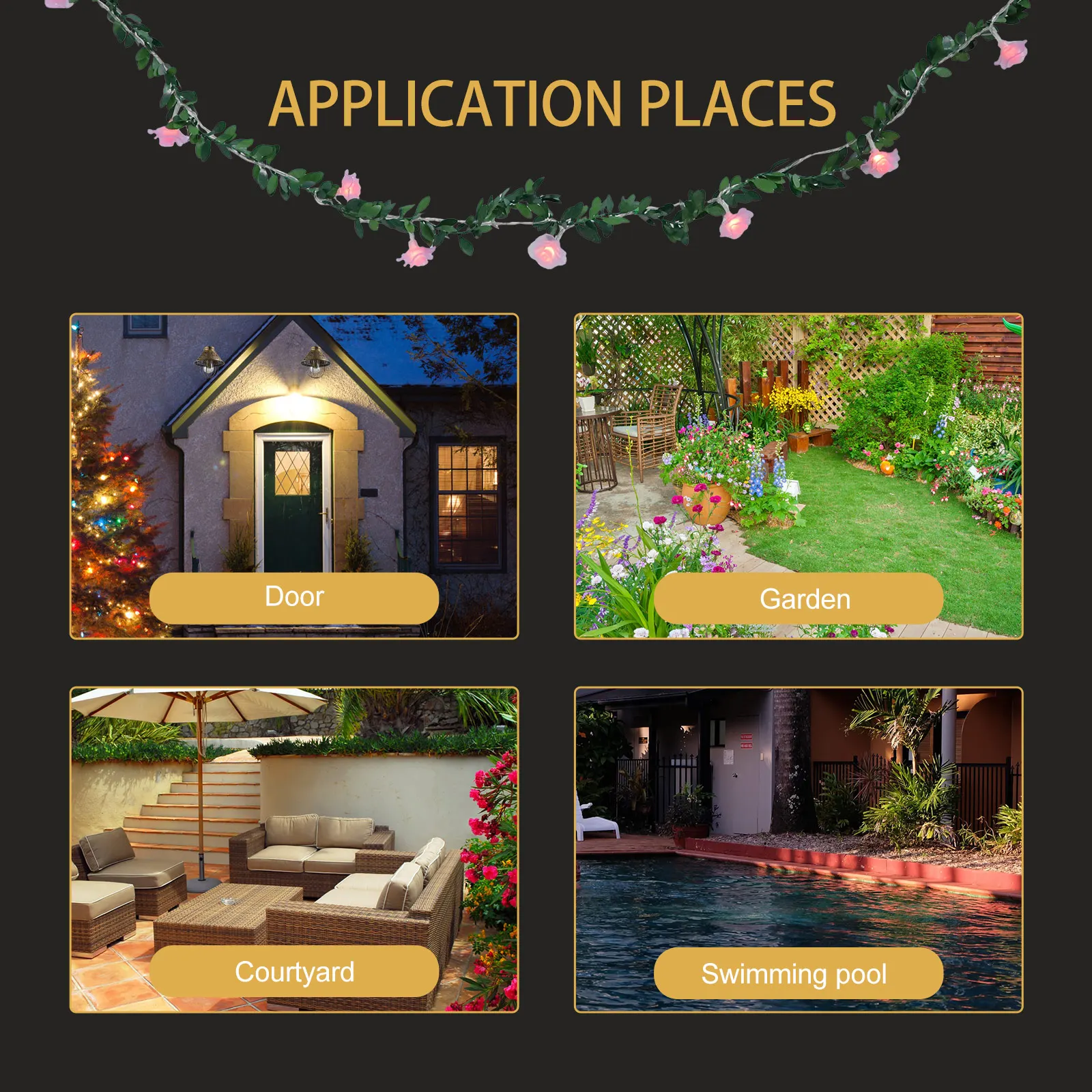 

Outdoor Wreath Simulated Plant Garland Lamp Decorative Christmas Garden Lighting Patio Lights Waterproof Led Pink Festival