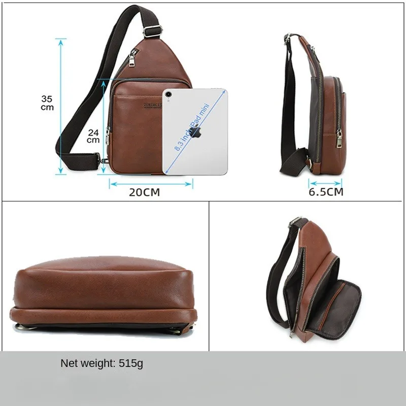 Leather Fashion Casual Men's Crossbody Bag Mini Backpack Mobile Phone Pocket Multifunctional Leather Men's Breast Bag