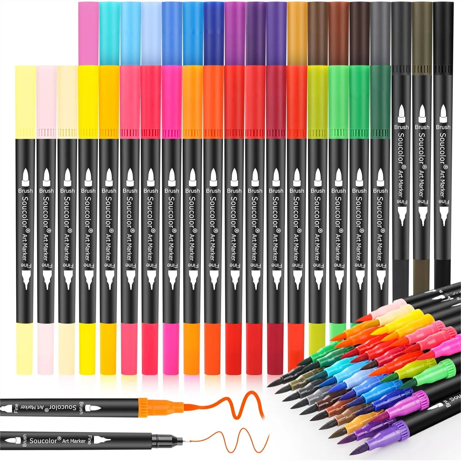 

36 Color Dual Tip Art Markers for Adult Coloring Books, Brush and Fine Point Pens for Drawing, Hand Lettering, Journaling