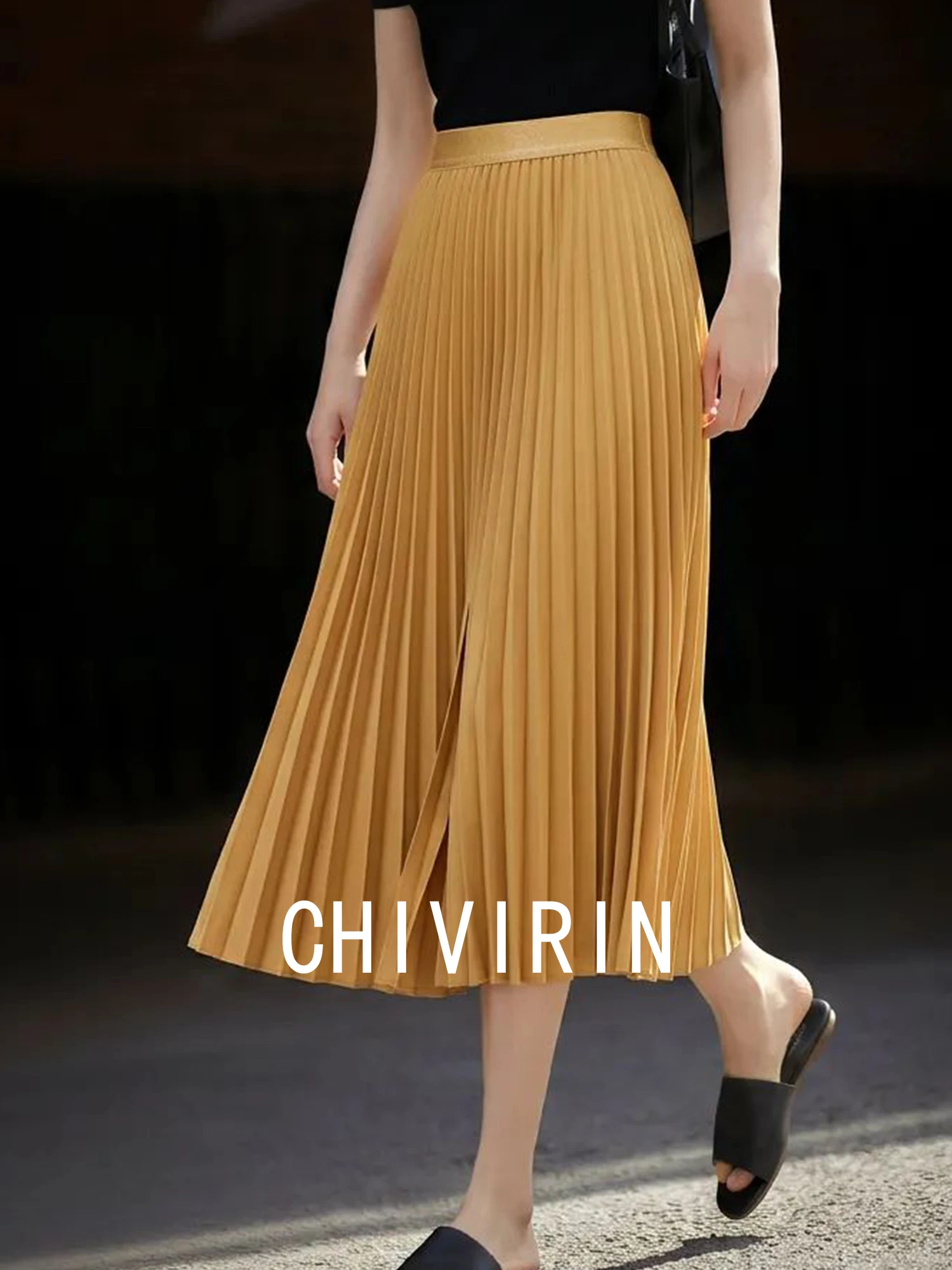 

Chivirin Elegant High Waist Pleated Skirt Women's Summer 2026 Commute Slimming Hip Covering Drapey Long Skirt